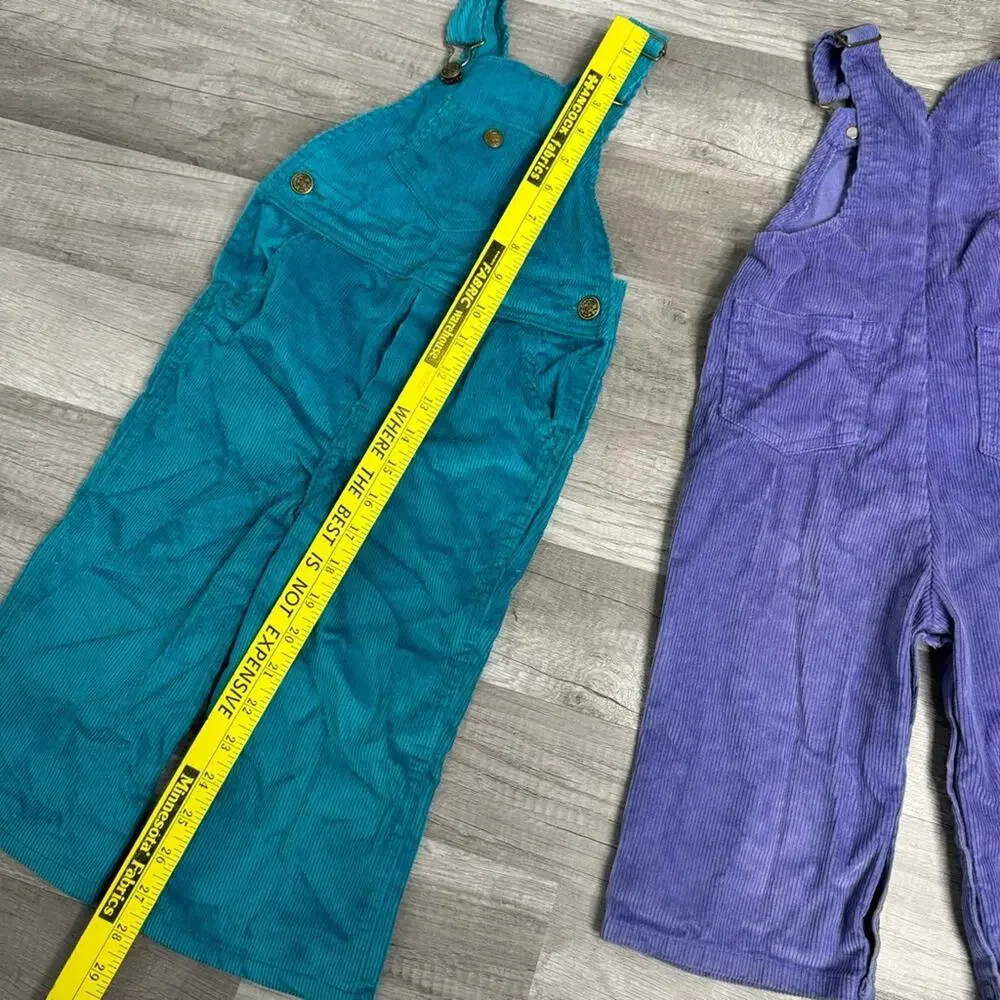 Vintage Corduroy Baby Overalls Montgomery Ward Two Pairs Lot 2T/XL Purple Teal
